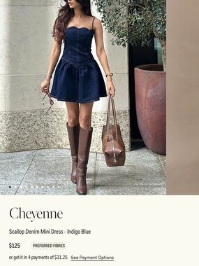 Meshki Cheyenne Scallop Denim Mini Dress - Indigo Blue